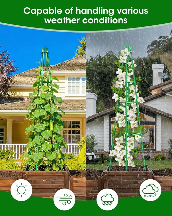 MYMULIKE 2 Pack Garden Trellis for Climbing Plants Outdoor, 6FT Plant Trellis Support for Climbing Vine, Plant Support Tower Cages Plastic Coated Metal Pipe Supports for Outdoor Indoor,Tomato cage