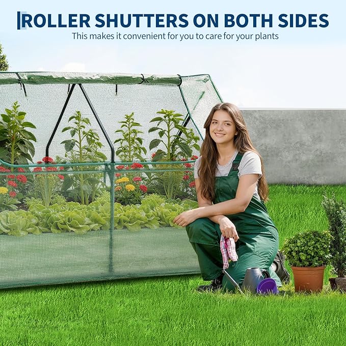 Garvee 72"x36"x12" Raised Garden Bed Kit with Pitched Roof Greenhouse Cover & Irrigation, 3-in-1 Metal Planter Box with Self-Watering System & Insect Mesh, Outdoor Raised Bed for Vegetables Flowers