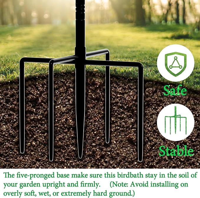 3" Deep Metal Bird Bath for Outdoors 40in Tall, Removable 13" Dia Birdbath Bowl with Stable Stake, Vintage Birdbaths and Bird Feeders for Outside Garden Yard Patio Lawn Decor(Antique Bronze)