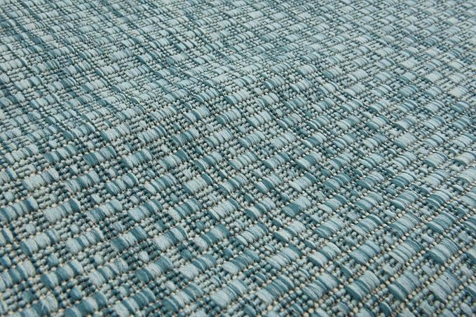 Unique Loom Collection Casual Transitional Solid Heathered Indoor/Outdoor Flatweave Area Rug (2' x 6' 1" Runner, Aquamarine/Ivory)
