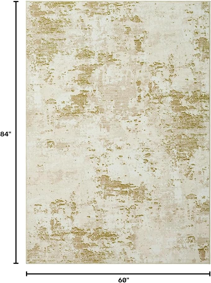 ROYHOME Modern Abstract Area Rug 5x7 Non Slip Non Shedding Rug Low Pile Stain Resistant for Bedroom Living Room,Golden Grey