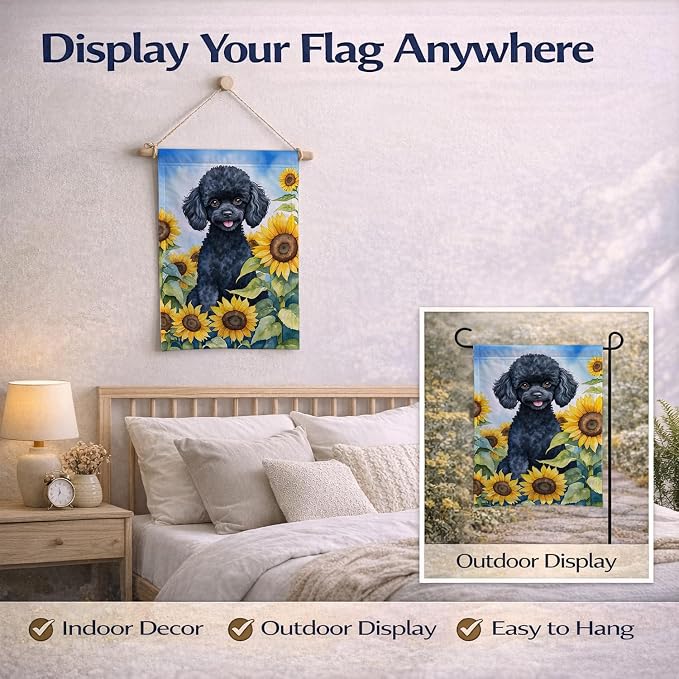 Caroline's Treasures DAC6137GF Black Poodle in Sunflowers Garden Flag Mailbox Flag Decorative Yard Flag Banner Outside Patio Artwork Yard Flower Beds, Garden Size, Multicolor