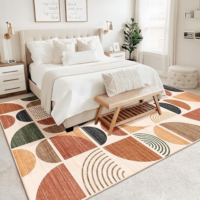 9x12 Area Rugs,Washable Rug Non Slip Modern Abstract Large Boho | Throw Carpet for Living Room Bedroom Dining Room Soft Low Pile Floor Indoor Bohemian Terracotta