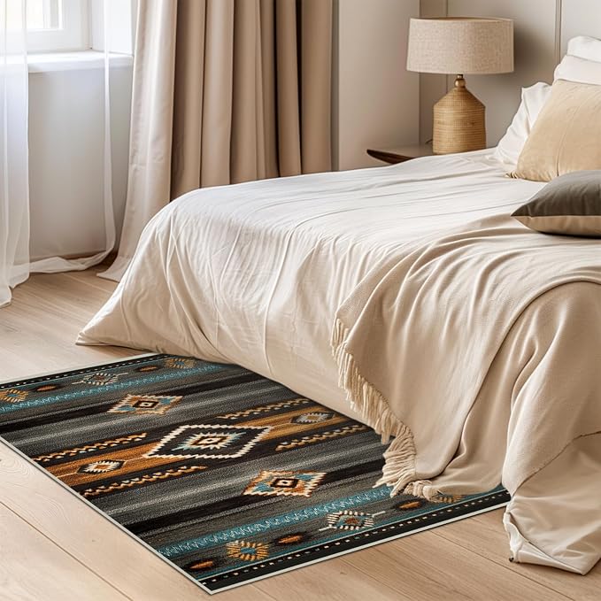 Southwest Area Rug for Living Room Abstract Geometric Diamond 2x3 Rug Modern Southwestern Aztec Tribal Rugs Non Slip Low Pile Machine Washable Boho Orange Grey Floor Carpet Indoor Bedroom Dining Room