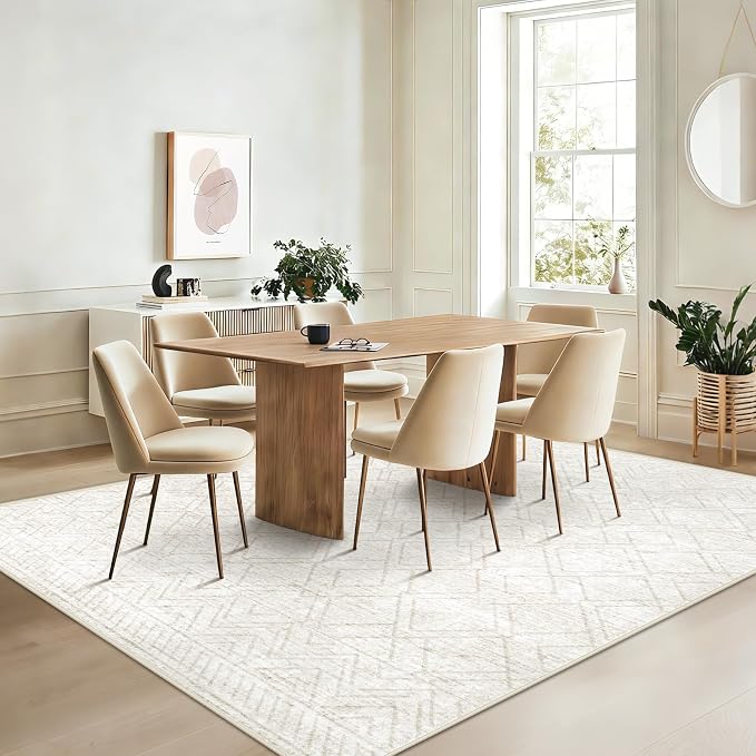 Area Rugs 6x9 Living Room Rug: Washable Geometric Moroccan Neutral Rugs Boho Modern Non Slip Area Rug Soft Indoor Floor Low Pile Carpet for Bedroom Nursery Dining Room Home Office (Beige, 6'x9')