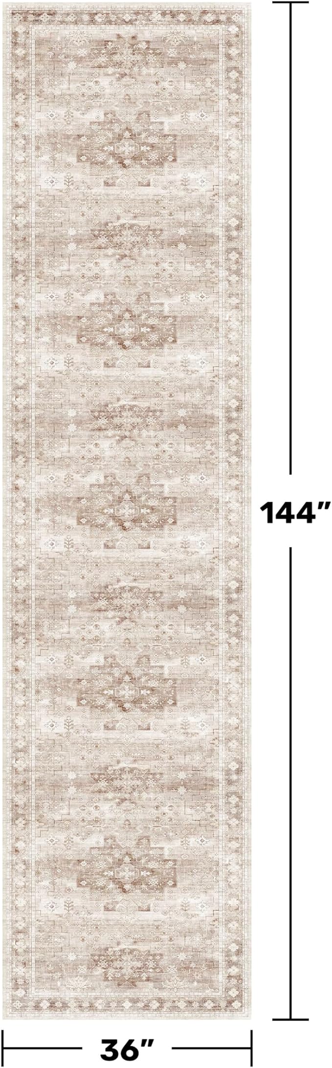 Washable 3x12 Long Runner Rug for Hallway, Boho Waterproof Large Kitchen Floor Rug, Non-Slip Stain & Fade Resistant, Vintage Beige Floral Décor (3x12 Beige/Latte)
