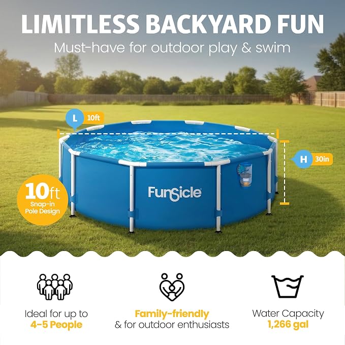 Funsicle Activity 10' x 30" Round Above Ground Swimming Pool, Includes FiltraBoost 400 GPH Filter Pump with AutoSkimmer, Type I Filter Cartridge & Repair Patch | Round Swimming Pool Includes FiltraBoost 400 GPH Filter Pump With AutoSkimmer, Type I Filt...