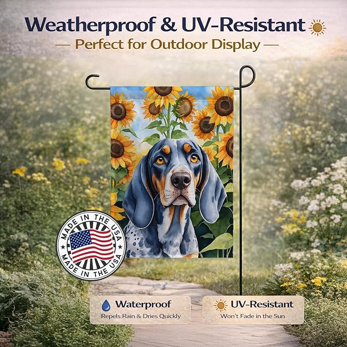 Caroline's Treasures DAC6030GF Bluetick Coonhound in Sunflowers Garden Flag Mailbox Flag Decorative Yard Flag Banner Outside Patio Artwork Yard Flower Beds, Garden Size, Multicolor