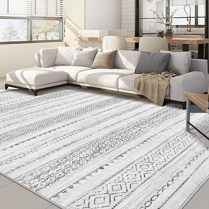 Nakagishi Boho 5x8 Area Rug Living Room Rugs Machine Washable Gray | Soft, Pet & Kid Friendly, Carpet for Living Room/Bedroom/Office/Kitchen/Nursery, Daily Home Decor Stain Resistant Moroccan