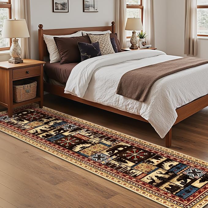 LOKHOM 2x8 Hallway Runner Rug, Non Slip Washable Western Cabin Bear Rugs | Bear Pattern, Low Pile Soft Kitchen Rug, Vintage Wildlife Accent Carpet Runner, For Laundry Bedroom Entryway Nursery