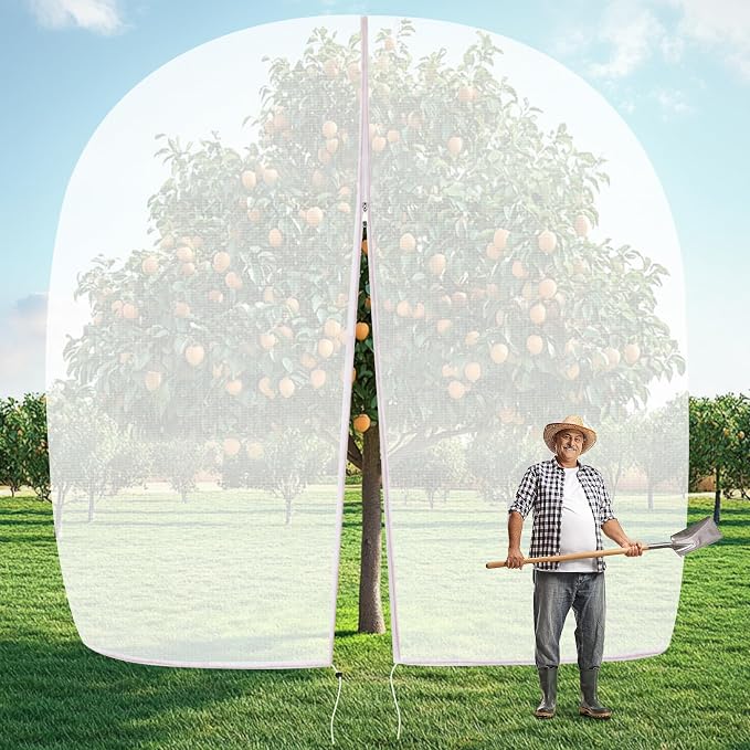 10 X 14FT Large Fruit Tree Netting for Protecting Fruit from Squirrels Birds Bug Pests, Tree Net for Fruit Trees with Zipper and Drawstring Bird Netting Covers for Blueberry Cherry Peach Apple Bushes