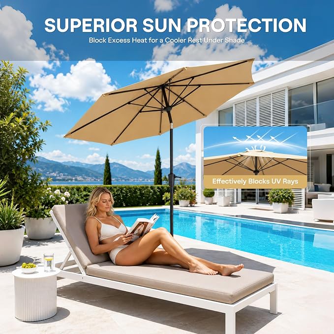 Sannwsg Outdoor Patio Umbrella,Table Umbrella with Push Button Tilt and Crank,Market Umbrella with 8 Sturdy Ribs,Yard Umbrella