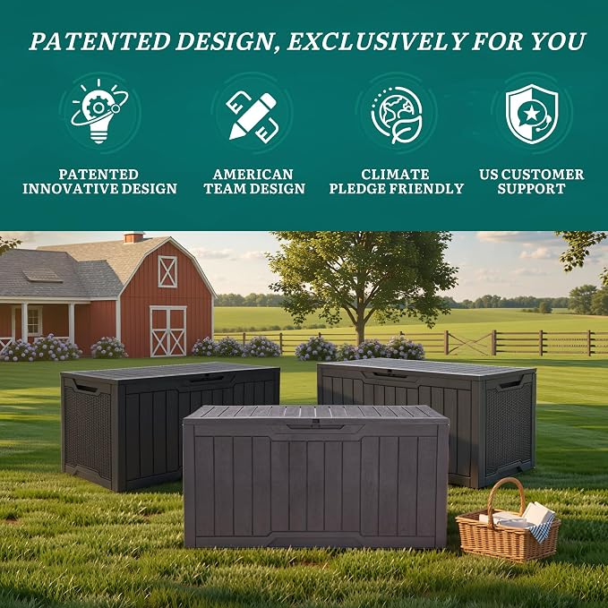YITAHOME 100 Gallon Outdoor Storage Box, Large Water Resistant Resin Deck Box, Indoor Outdoor Lockable Storage Container for Patio, Garden, Cushions, Tools, Equipment (Black)