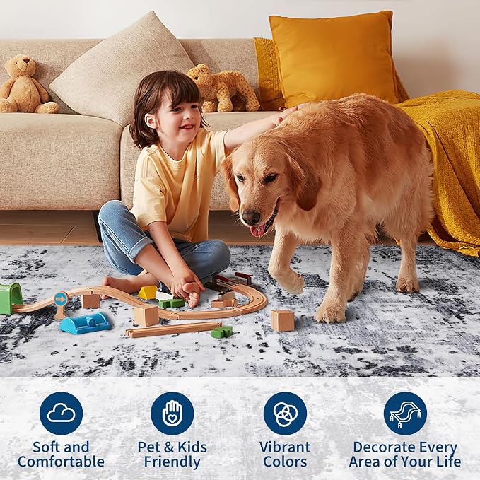 ROYHOME Modern Abstract 2x7 Runner Rug Washable Non Slip, Grey | Stain Resistant Rug for Hallway Kitchen Bedroom Non Shedding Low Pile Indoor Floor Cover