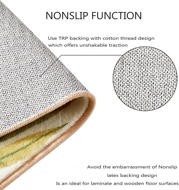 RoomTalks Mid Century Modern Washable Rug, Boho Cute Aesthetic 6x9 Area Rugs for Bedroom Dining Living Room Kitchen, Abstract Tropical Leaves Non Slip Thin Indoor Entryway Rug Accent Floor Carpet