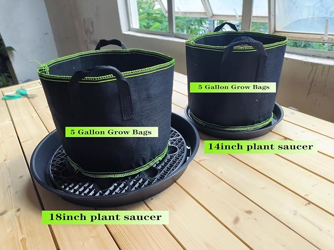 Plastic Plant Saucer Stand,4-Pack 18 19 inch, Elevated Plant Saucer Self-Watering Fabric Pot Base, Use Nonwoven Grow Bags, Plant Saucers Flower Pot Tray for Indoor-Outdoo and Grow Tents Greenhouses