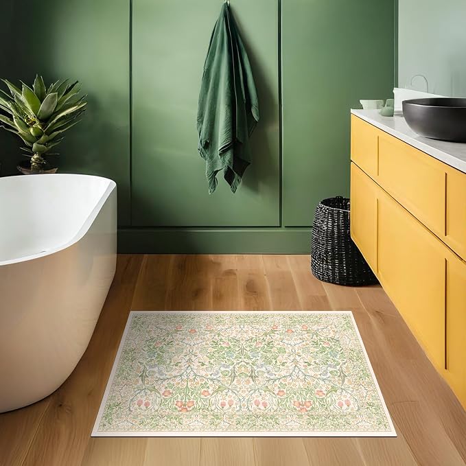 Washable Rug 2x3 - Front Door Rugs Indoor, Non-Slip Bathroom Small Rugs, Vintage Floral Style Rug for Kitchen, Perfect for Entryway Décor (2x3 Beige Green)