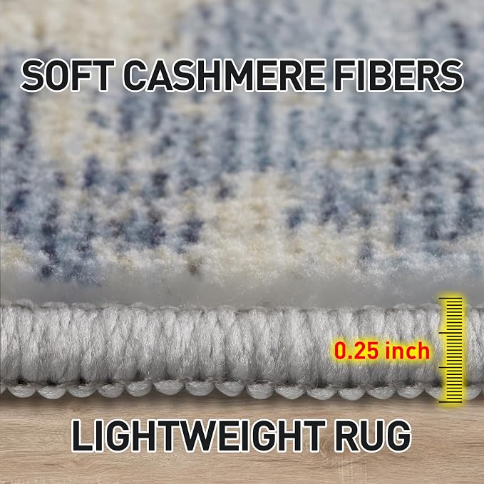 6x9 Area Rugs for Living Room: Washable Abstract Blue Gold Badroom Carpet | Non-slip TPE backing makes this washable soft low-pile rug safe & durable, Pet-friendly decor for dining room,nursery,office
