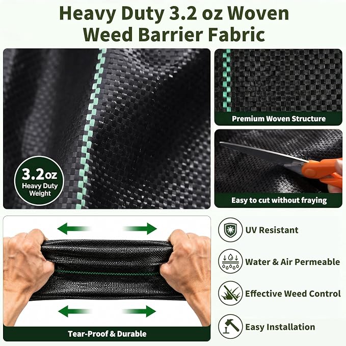 EXTRAEASY 17 in (1.4 ft) x 150 ft Landscape Fabric Weed Barrier, 3.2 oz Heavy Duty Woven Weed Blocker, Ground Cover Geotextile Fabric for Under Gravel, Garden Bed Liner & Pathways
