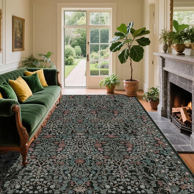 4x6 Area Rug for Bedroom Beside Rug, Laundry Room, Entryway, Kitchen, Washable Non-Slip Low Pile Ultra Soft Stain Resistant Carpet (Dark Green)