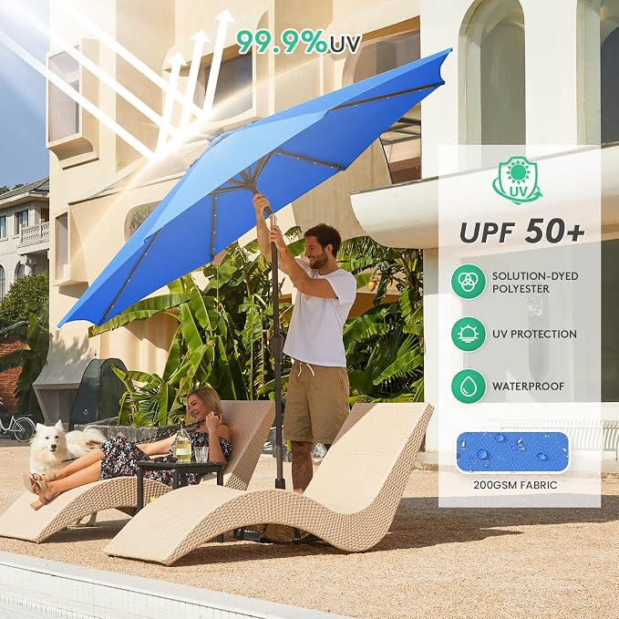 JEAREY 9FT Outdoor Patio Umbrella with Solar Lights, LED Lighted Pool Umbrella with Tilt and Crank, Outdoor Table Umbrellas for Deck, Yard & Market (Royal Blue)