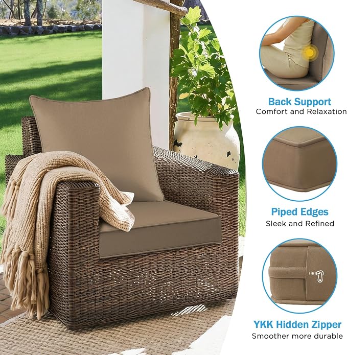 Sunbrella Outdoor Deep Seat & Back Cushion Set (2-Pack), 24 x 24 Inch Water Repellent and Fade Resistant Patio Furniture with Removable Cover for Outside Sofa Couch, Canvas Camel