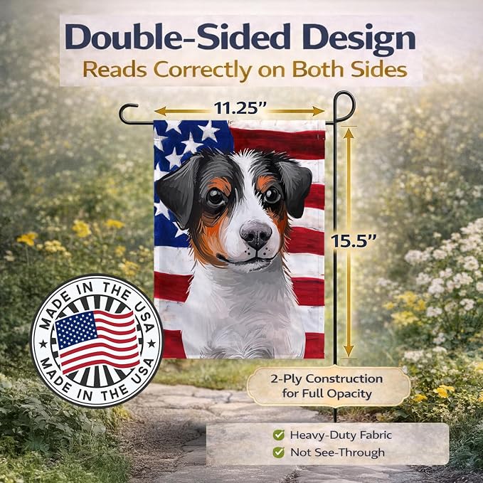 Caroline's Treasures CK6502GF Danish-Swedish Farmdog American Flag Garden Flag Mailbox Flag Decorative Yard Flag Banner Outside Patio Artwork Yard Flower Beds, Garden Size, Multicolor