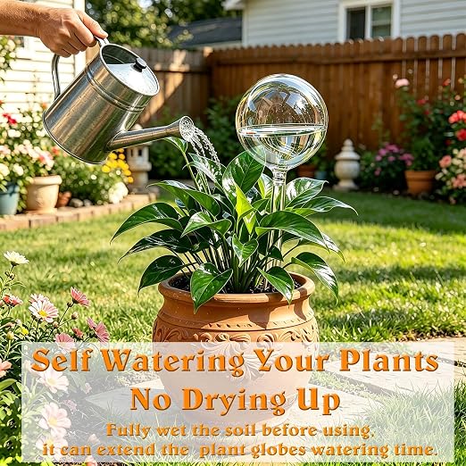 Plant Self Watering Device, Large Glass Plant Watering Globe, Self Watering Planter Insert for Indoor Outdoor Pot Plant, Home Garden Patio Hanging Plant Waterer, Auto Irrigation Dripper for Houseplant