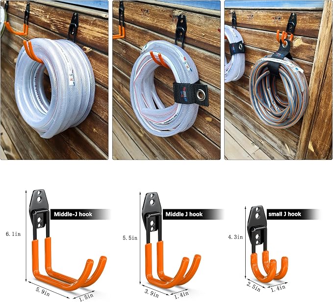 3-H Garden Hose Holder Wall Mount 4 Pack Solid Steel 5.9 Inch Extended Arm Compact Hose Hanger Heavy Duty Water Hose Holders for Outside,Orange