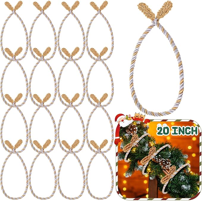 Zhengmy 16 Pcs 20 Inches Christmas Garland Ties Christmas Decorative Twist Ties for Banister Reusable and Flexible Twist for Xmas Home Decorations Holiday Craft Wrapping (Gold Silver White)