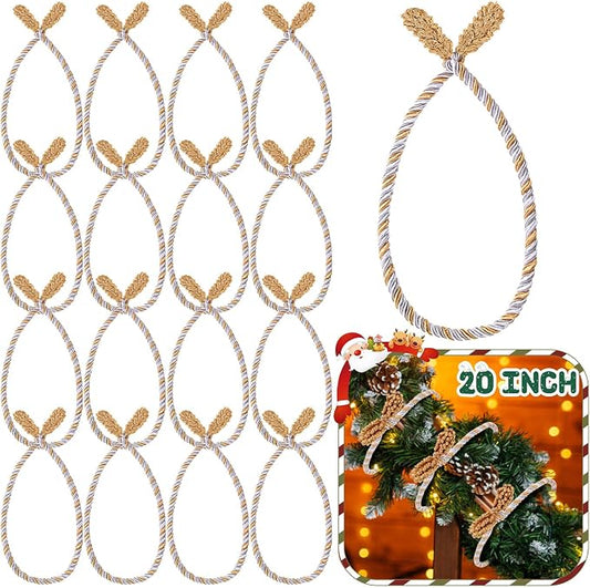 Zhengmy 16 Pcs 20 Inches Christmas Garland Ties Christmas Decorative Twist Ties for Banister Reusable and Flexible Twist for Xmas Home Decorations Holiday Craft Wrapping (Gold Silver White)