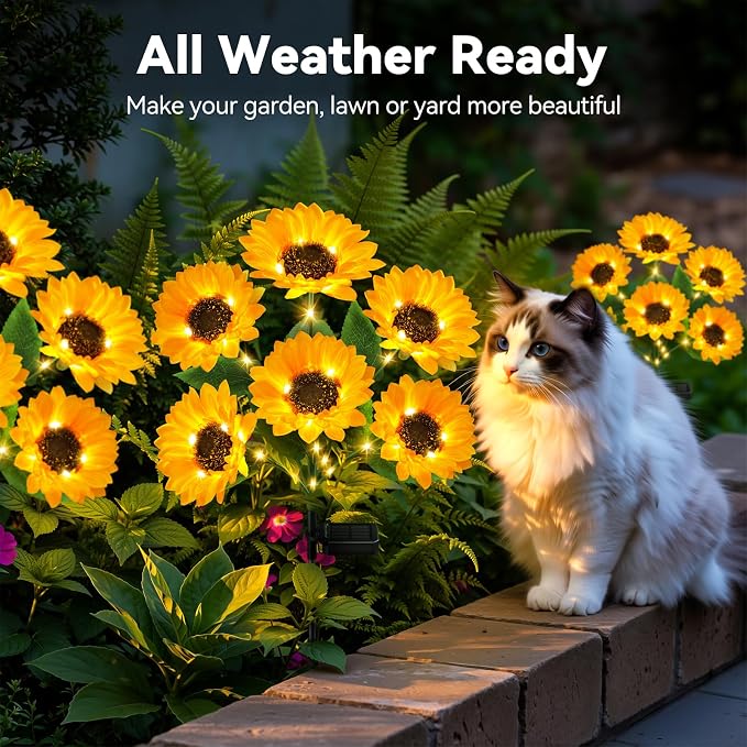 Ahaorigin Solar Sunflower Lights 6 Pack, 36 LED Solar Garden Lights Outdoor, IP65 Waterproof Solar Flowers for Yard Patio Decor, Auto On/Off, Best Mother’s Day Gift Ideas for Mom Grandma Women