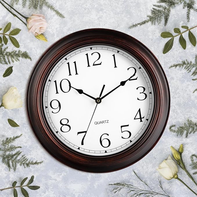 KECYET Wall Clock 10 Inch Battery Operated Silent Non-Ticking Wall Clock Vintage Retro Rustic Style Decorative for Bedroom Living Room Kitchen Home Office (Bronze)