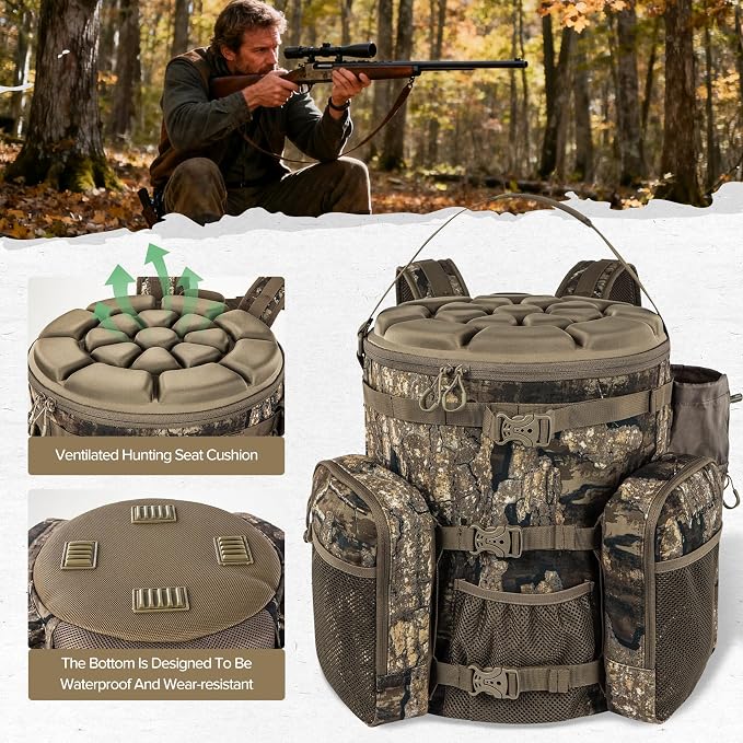 BLISSWILL Hunting Bucket Backpack with Seat Suitable for 5-gallon Seat，Dove Hunting Accessories，Daypack for Rifle Bow Gun（Not including Bucket and Lid）