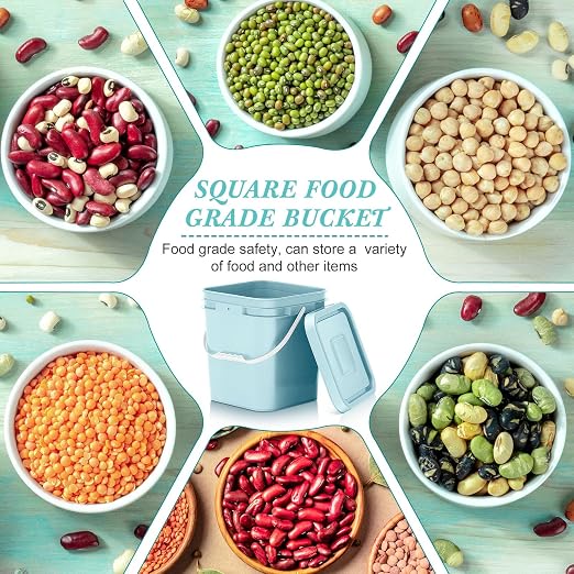 Mumufy 3 Pcs 3.5 Gallon Square Food Grade Bucket with Lid Square Bucket Pail Plastic Handles for Long Term Food Storage, Camping, Fishing, Home Organization Easy Stack and Store (Aqua)