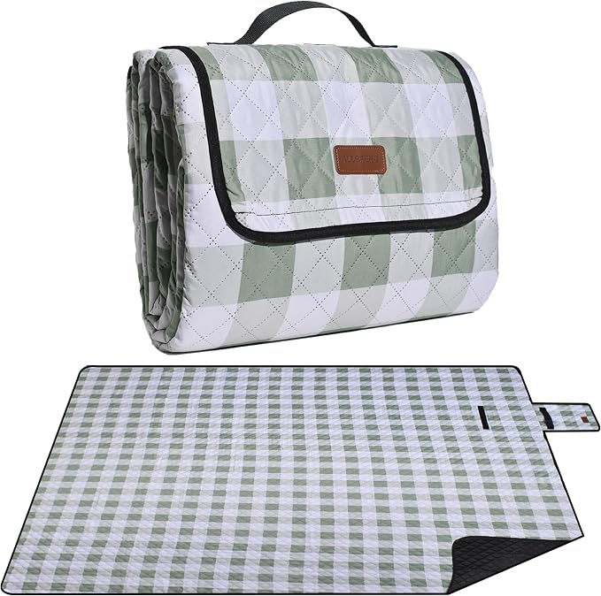Extra Large Picnic Blanket 80''x 60'' Picnic Mat Waterproof Sand Proof Foldable for Beach, 5-Layer Outdoor Blanket for 6 to 8 Adults,Camping Lawn Hiking Travel Park Music Festival Wedding Mats(Green)