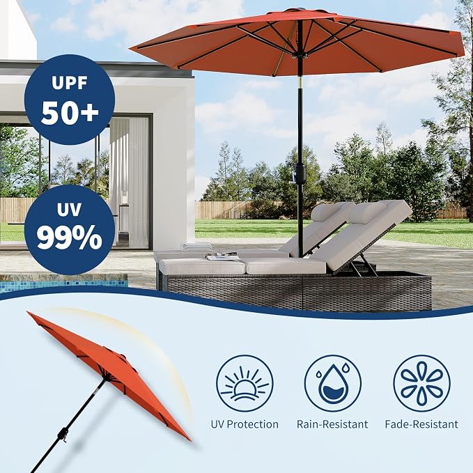 Garvee 9FT Patio Umbrella - Outdoor Table Umbrella with Smooth Crank Lift, Push Button Tilt and 8 Sturdy Ribs - Market Umbrella UV Protection Waterproof for Pool, Deck, Yard, Garden