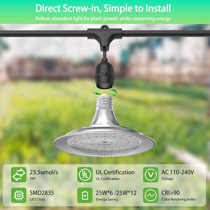 Outdoor LED Grow Light, Waterproof String Plant Growing Light, 21 FT Full Spectrum Growth Light, Suitable for Garden, Farm, Flower, Seedling Greenhouse Grow Light (6 Light)