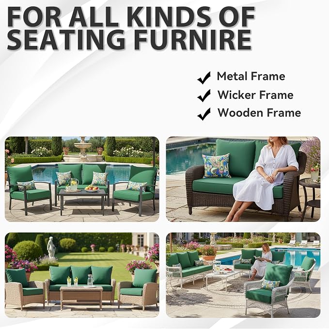Deep Seat Patio Cushions Set 19 x 19 Inch,Olefin Fabric Outdoor Seat Cushion,Patio Furniture Cushions with Removable Cover,Rain-Proof and Fade Resistant Deep Seat Bottom & Back Cushion,1set
