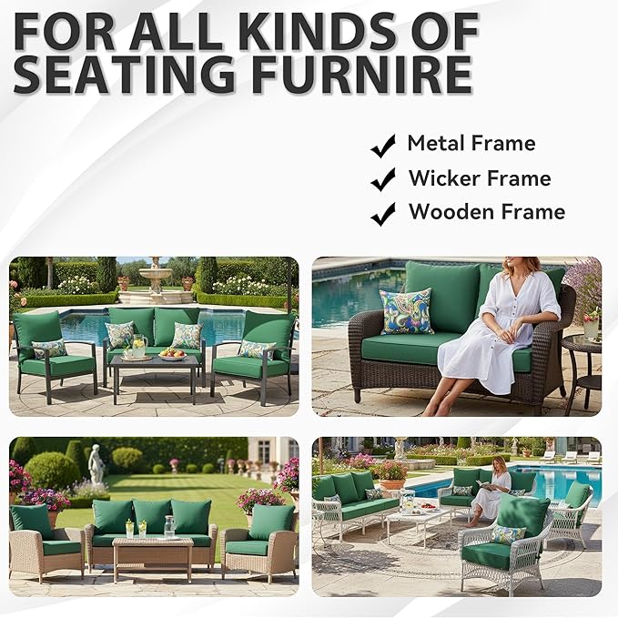 Deep Seat Patio Cushions Set 22 x 22 Inch,Olefin Fabric Outdoor Seat Cushion,Patio Furniture Cushions with Removable Cover,Rain-Proof and Fade Resistant Deep Seat Bottom & Back Cushion,1set