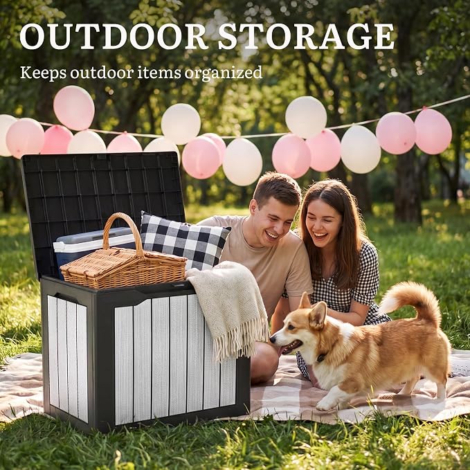 YITAHOME 30 Gallon Deck Box, 2-Pack Waterproof Resin Outdoor Storage Box with Lock, Doubles as Bench Seating for Patio Furniture Cushions,Garden Tools & Pool Accessories, Black & Gray