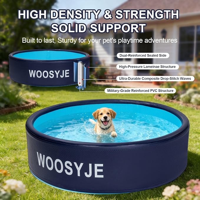 Inflatable Dog Pool, Foldable Pet Swimming Pool - 79" Pet Bath Pool & Kiddie Pool, PVC, Quick Drain, Non-Slip, Collapsible Swimming Pool for Large Medium Small Dogs, Cats, Kids, Backyard, Beach