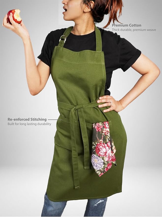 100% Cotton Kitchen Apron with 2 Pockets – Adjustable Chef Apron for Cooking Baking BBQ – Unisex Apron