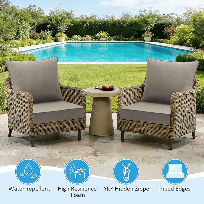 Sunbrella Outdoor Deep Seat & Back Cushion Set (2-Pack), 24 x 24 Inch Water Repellent and Fade Resistant Patio Furniture with Removable Cover for Outside Sofa Couch, Cast Shale