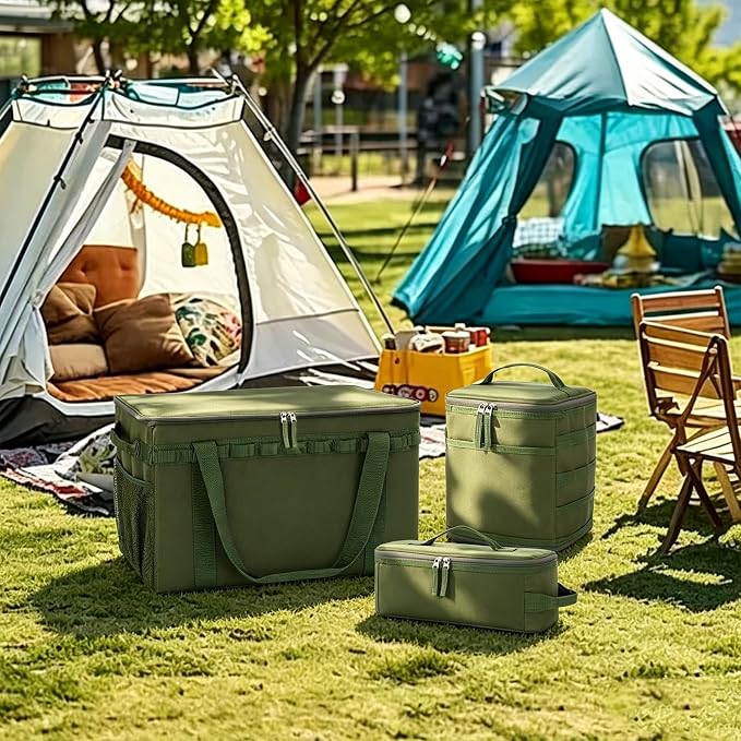 Tactical Camping Storage Bag, Utility Camping Tote Kitchen Organizer Storage Box, Trunk Organizer with Shoulder Strap,Outdoor Garden Tool Bag for Camping, Travel, Picnic (03-green)