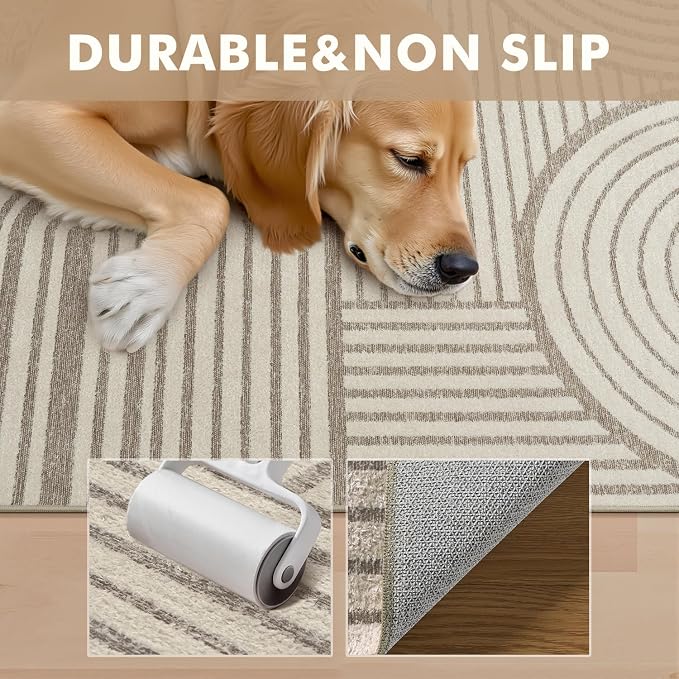 Brown Neutral 5x7 Area Rugs Textured Tufted Rugs for Living Room Bedroom Rug-Carpet Taupe Tan Geometric Moroccan Modern Rug Washable