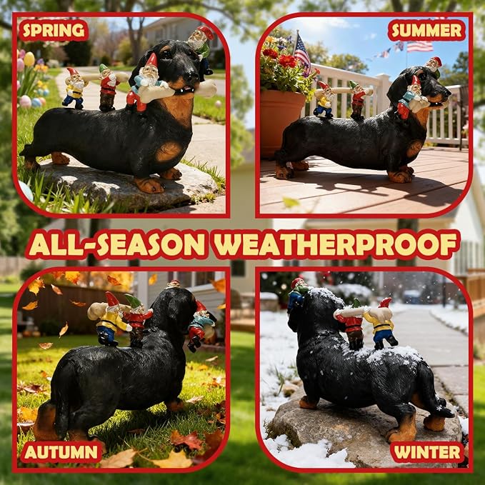 Sunthus Funny Gnomes Dachshund Garden Statue Outdoor Decor | Weiner Dog Resin Yard Ornament