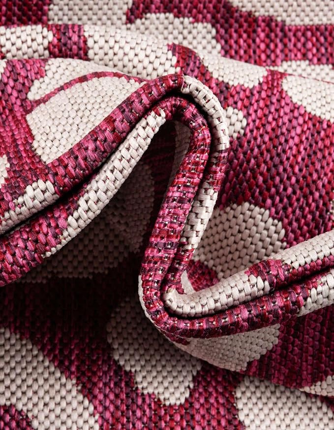Unique Loom Outdoor Safari Collection Area Rug - Leopard (10' Square, Magenta/ Ivory)