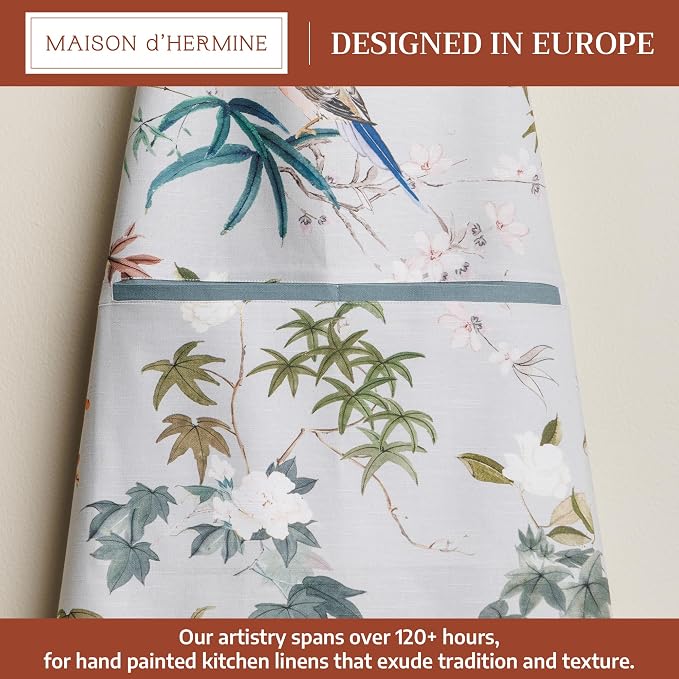Maison d' Hermine Aprons for women with Pocket 100% Cotton (27.50"x31.50") | Adjustable Neck Strap & long ties Apron Men Chef Wedding Cooking Gardening Server Maid
