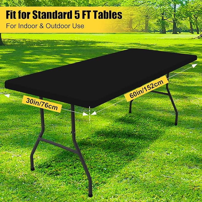 Smiry 6 Pack Rectangle Picnic Table Cloth, Waterproof Elastic Fitted Tablecloths, Washable Polyester Rectangular Patio Table Cover for Camping, Indoor and Outdoor (Black, 30"x60")